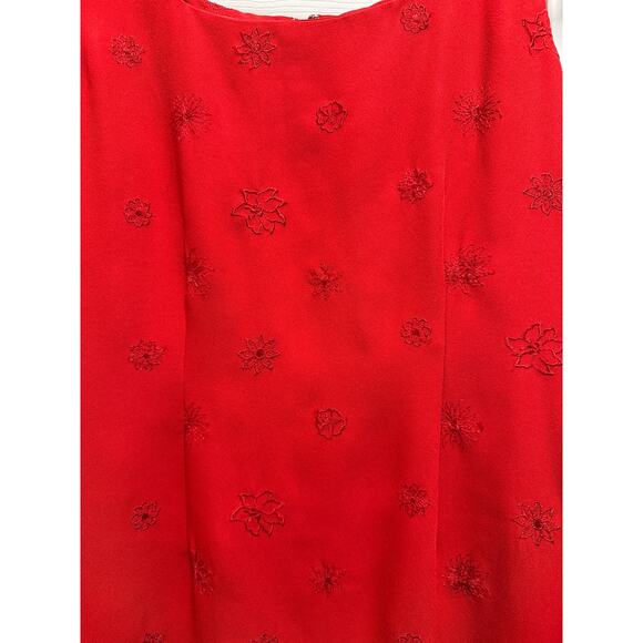 Vintage Y2K Red Sleeveless Shift Floral Embroider Cocktail Dress Size 6 Petite - Picture 5 of 8